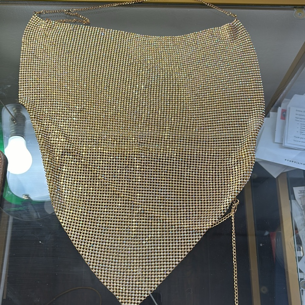 Chainmail Top. Holly Luxe Diamanté Top - Gold Iridescent - Picture 11 of 16